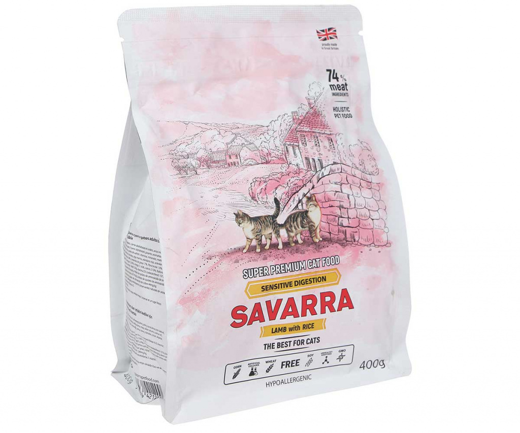 Cat food SAVARRA for sensitive digestion, with lamb and rice 