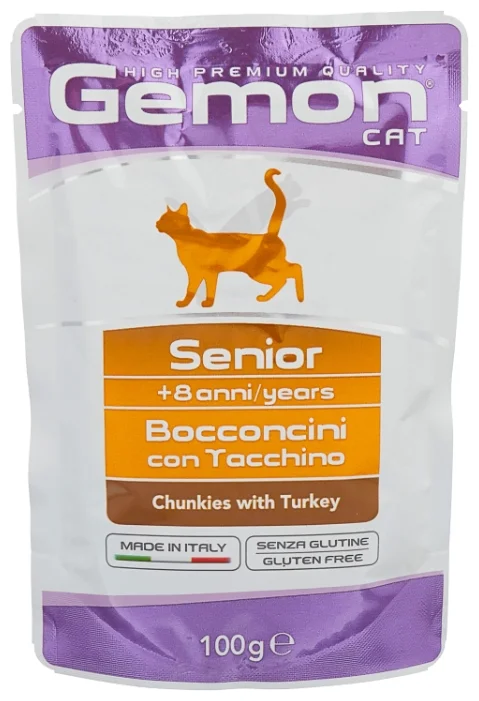 Wet food for senior cats Gemon Chunks with turkey 
