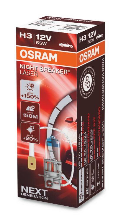OSRAM H3 55W PK22s + 150% Night Braker Laser 3400K 