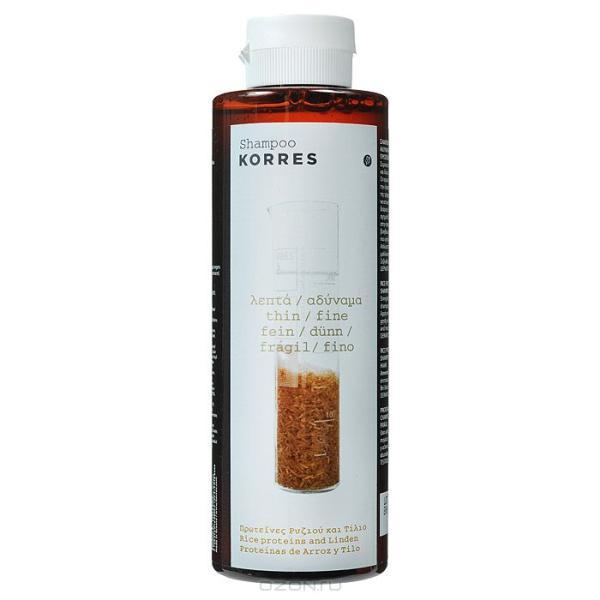 KORRES shampoo with rice proteins and linden for fine and brittle hair 