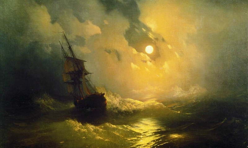 Storm at sea at night 
