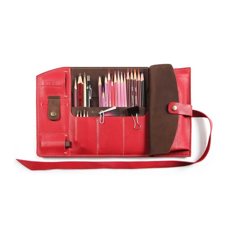 Artskill Pro red leather pencil case 