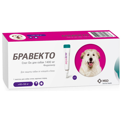 MSD ANIMAL HEALTH BRAVEKTO FROM FLEAS AND TITS, 1 PIPETTE 