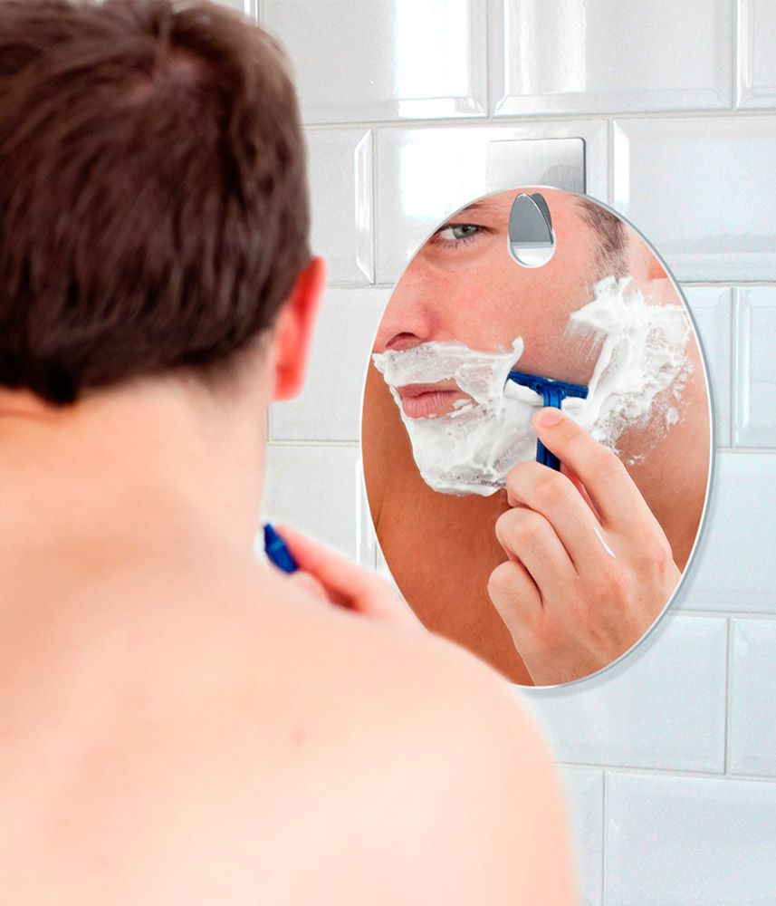 Anti-fog plastic shaving mirrors are comfortable but not durable 