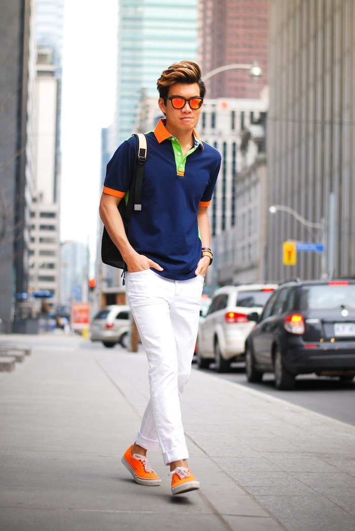 Vibrant colors of polo shirt can be supported by accessories 