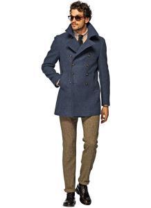 Blue men's double-breasted coat 