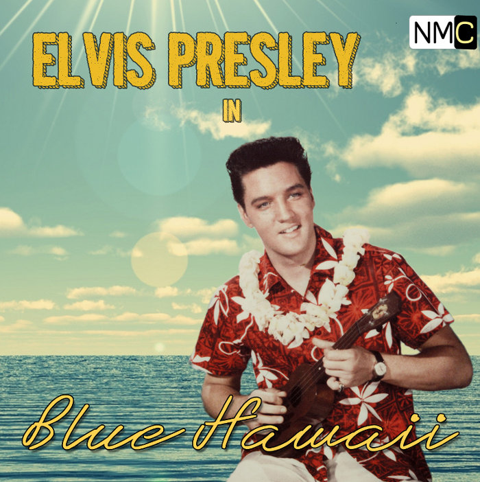 Elvis Presley in a Hawaiian shirt on the album cover  