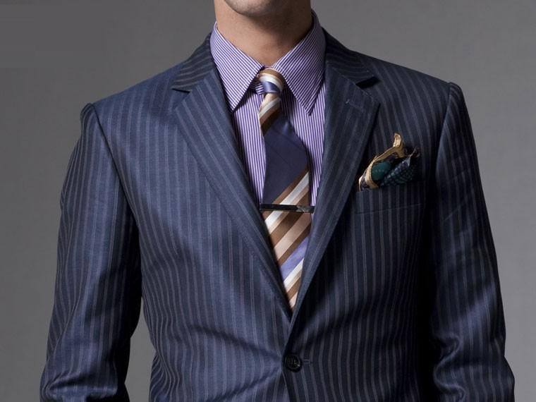 Suit, shirt, striped tie 