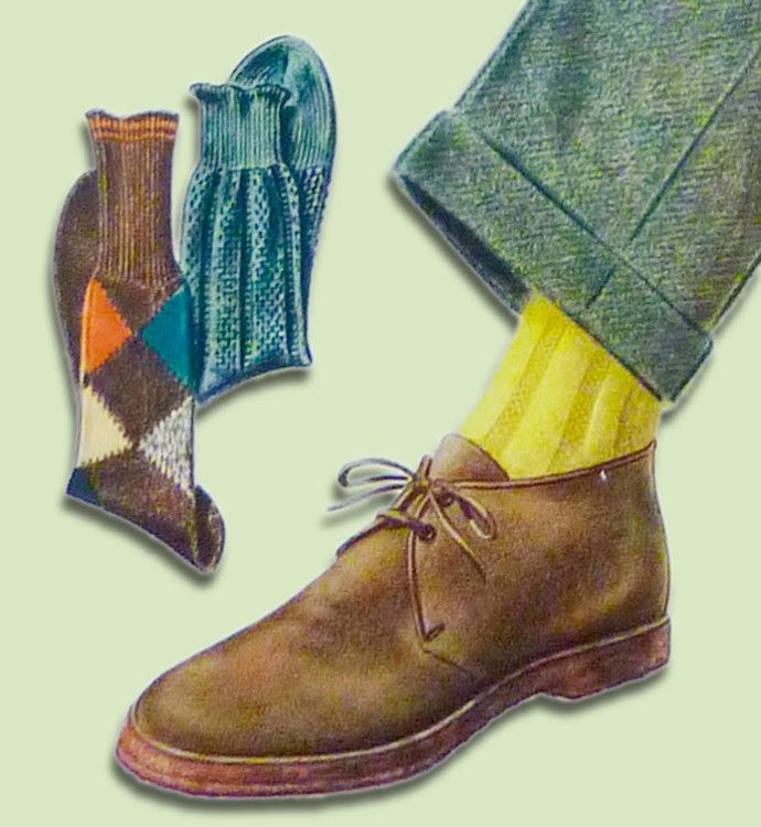 Yellow socks go well with beige shoes and green pants 