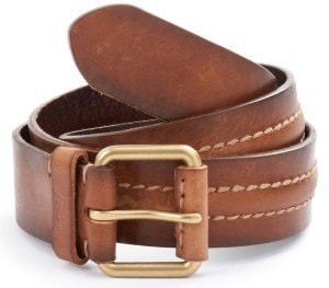 Casual men's belt in brown leather with stitching 