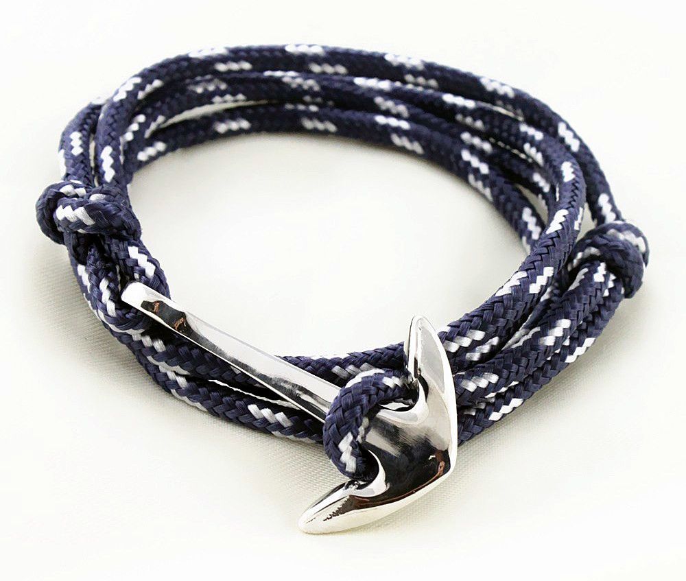 Men's bracelet made of two-tone cord with nautical decor 
