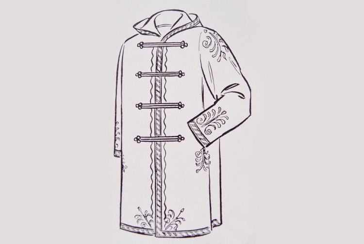 Polish frock coat circa 1850 - predecessor of Duffle coat with horizontal row of buttons and hood 