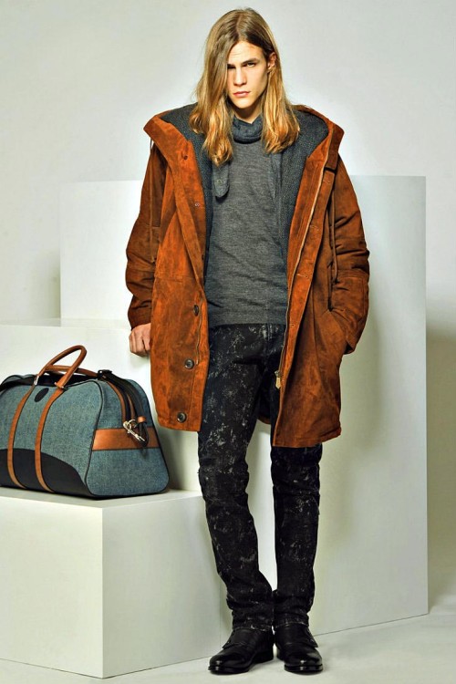 A bright youthful street style look featuring jeans and terracotta parkas 