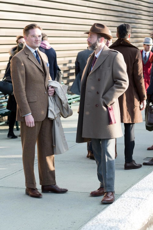 Quality tailored, warm and stylish men's tweed suit (left) 