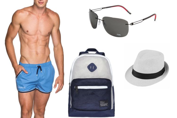 Swim trunks, glasses, hat and glasses are the main part of the beach bow 