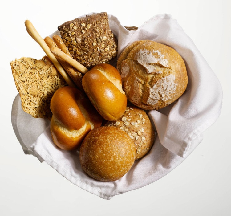 Bread is usually served in a basket 