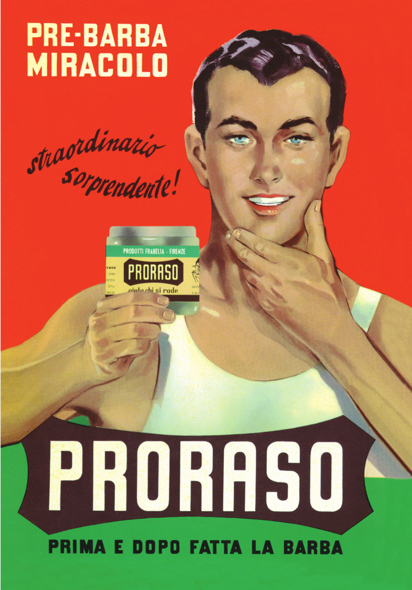 The same Gino on the advertisement for the cream before and after shave from Proraso 