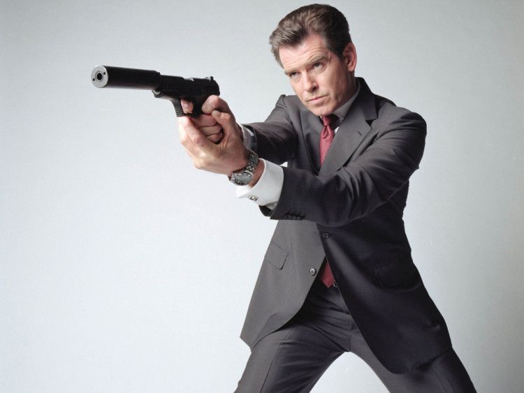 Pierce Brosnan in a strict classic gray suit 