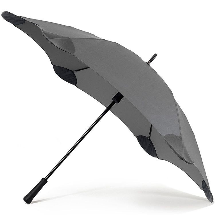 Mechanical men's umbrella gray with reinforced fastening of the dome to the spokes 
